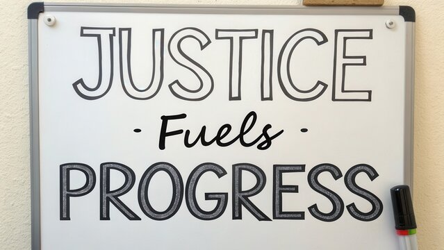Inspirational Quote on Whiteboard about Justice and Progress in Modern Society
