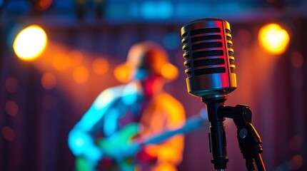 Microphone on stand for concert or music festival Austin city limits