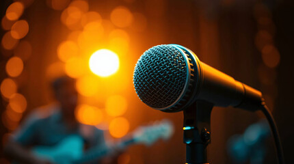 Microphone on stand for concert or music festival Austin city limits