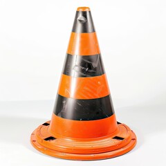 An orange and black traffic cone used for road safety and directing vehicles.