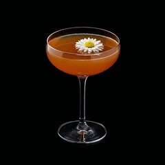 A sophisticated chrysanthemum ,  It's garnished with a single, delicate chrysanthemum petal floating on the surface. 