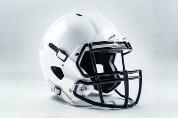 Fototapeta premium A sleek white football helmet with a black faceguard, designed for sports safety and performance.