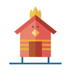 Stylized red birdhouse with flames on top