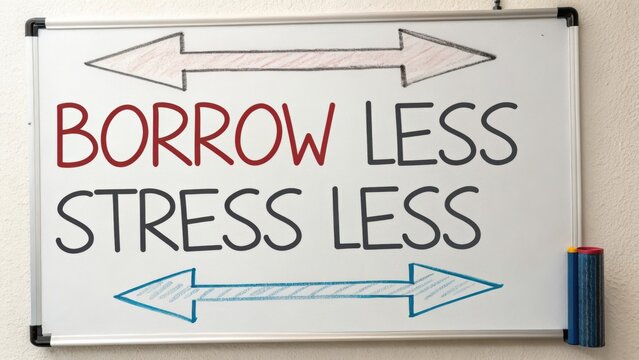 Motivational Whiteboard Message about Borrowing and Stress Management for Personal Finance Awareness