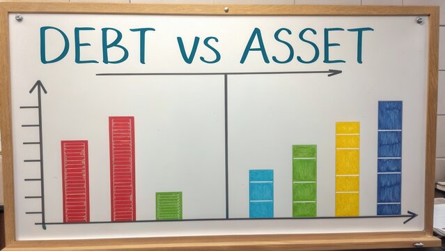 Visual Representation of Debt versus Asset Comparison on a Whiteboard Chart
