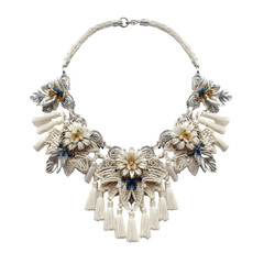 Ornate cream necklace with blue accents