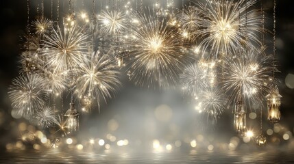 Fototapeta premium Vibrant fireworks celebration illuminating the night sky with colorful sparks spectacular display festive atmosphere and dazzling visual effects for outdoor events