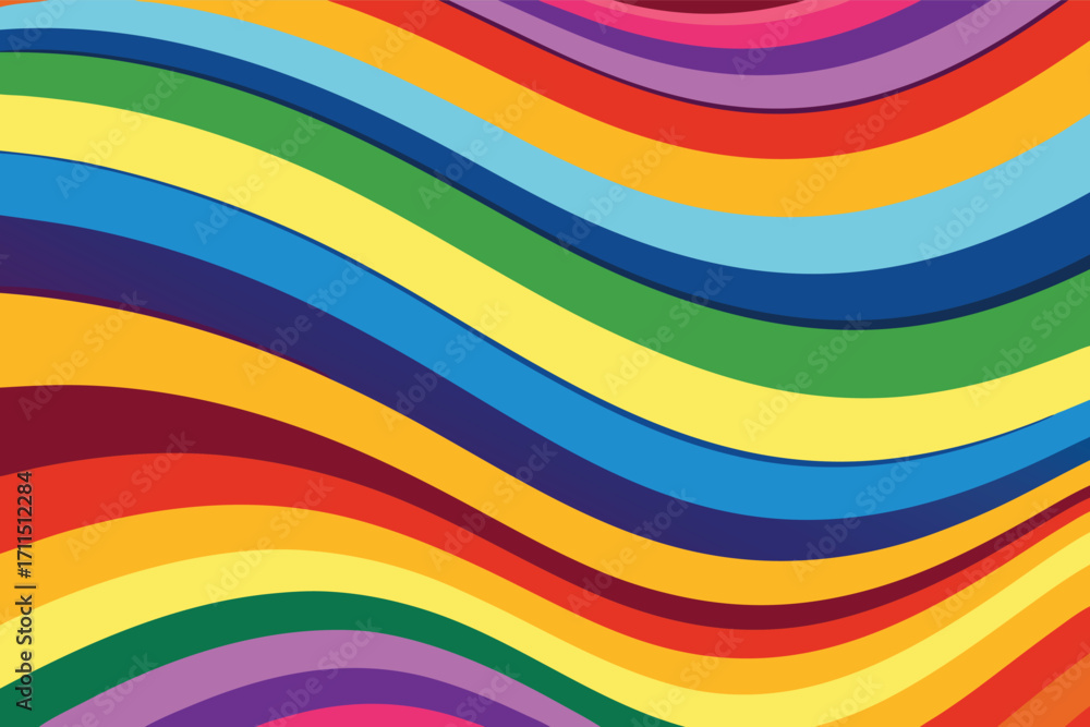 Poster colorful wavy pattern of rainbow stripes creating a vibrant background for art and design projects