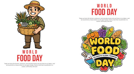 World Food Day Graphic with Fruits, Vegetables, and Grains