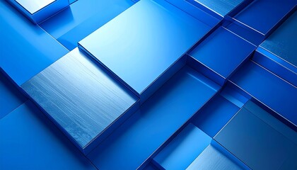 Abstract geometric pattern of blue metal plates