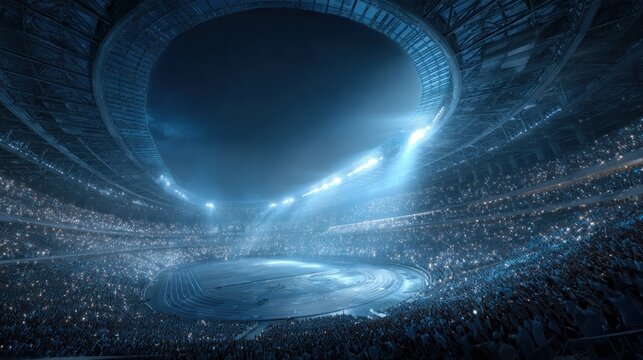 Electrifying atmosphere in grand stadium filled with cheering spectators
