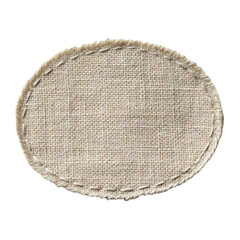 Oval cream-colored fabric patch, stitched edge