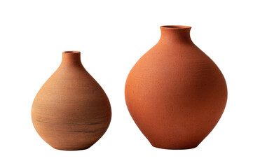 Two terracotta-colored ceramic vases, one small and one larger,  simple shapes