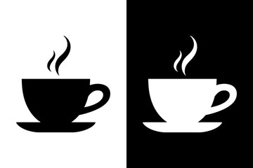 Black and White Coffee Cup Vector Icon. Tea and Hot Drink Symbol