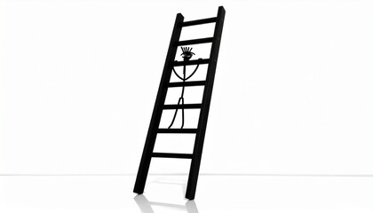 Stick figure climbs angled ladder holding flower&mdash;minimalist ascent evokes hope, ambition, and poetic motion.