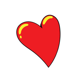 Outlined Cartoonish Style Red Heart Shape with Yellow Highlight Design Element