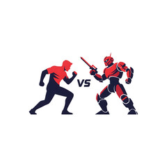 Human and Robot in Combat Stance. Man Versus Machine Concept.