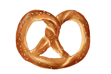 pretzels dessert cafe vintage isolated hand drawn on transparent background.