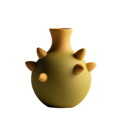Round, muted yellow-green vase with  tan top,  spiky accents