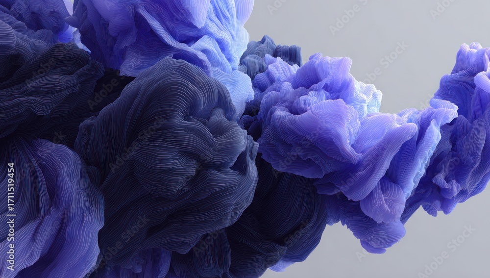 Poster intricate, flowing forms of deep blues and lavenders create a captivating abstract composition.