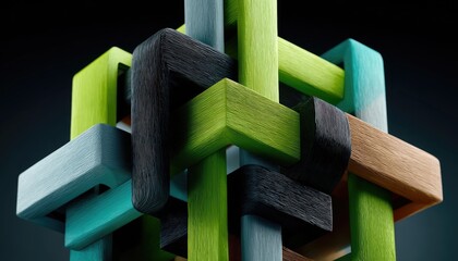 Interlocking colored wooden puzzle