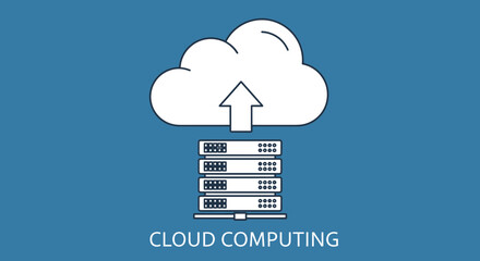 Conceptual illustration depicting the digital infrastructure of cloud computing, showcasing data transfer, storage, and the interconnectedness of internet-based server technology