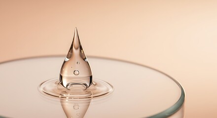 Fototapeta premium Viscous Liquid Drop on a Clear Surface, Beige Background