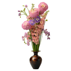 Bouquet of pastel pink and purple flowers in vase