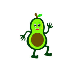 Fototapeta premium Cheerful and vibrant cartoon avocado character, full of life and joy, waving hello with a friendly smile, ideal for healthy food promotion, children's content, or fun design projects