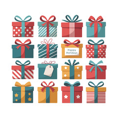 Colorful Gift Boxes with Holiday Greetings for Winter Celebrations