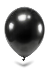 A shiny black balloon, commonly used for decorations or celebrations.