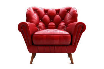 A vibrant red tufted armchair with wooden legs, designed for comfort and style.