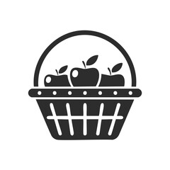 Black Basket of Apples Icon on White Background fruit
