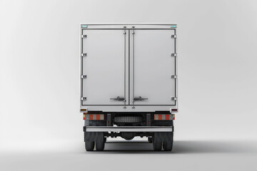 A rear view of a delivery truck with a plain design, suitable for transport purposes.