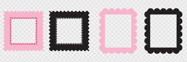Scallop frame border icon. Collection of pink and black decorative frames with scalloped edges, ideal for scrapbooking, design projects,greeting card,  invitations, or creative templates.
