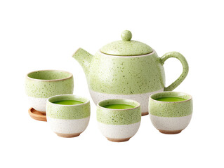 Ceramic tea set with speckled green and white design (1)