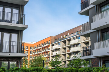 Obraz premium Housing development area with new apartment buildings seen in Berlin, Germany