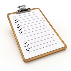 A wooden clipboard with a checklist featuring several checked boxes.