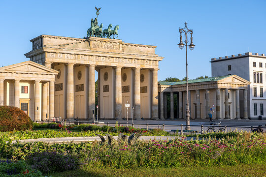 The famous Brandenburg Gate in Berlin on a sunny morning with no people