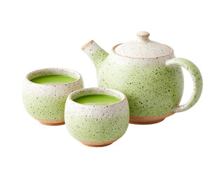 Green tea set two cups and teapot