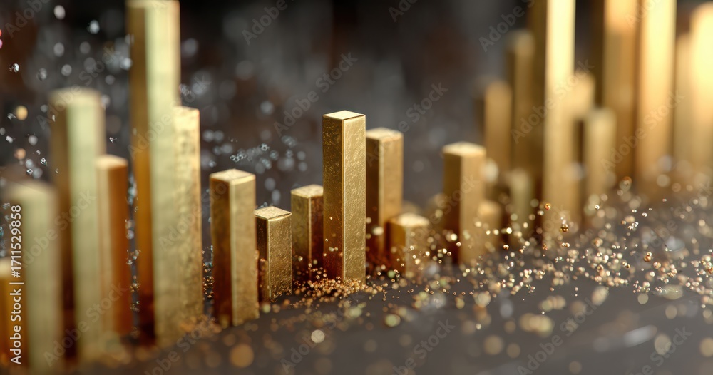 Poster gold bar financial chart with glowing elements in an abstract modern style