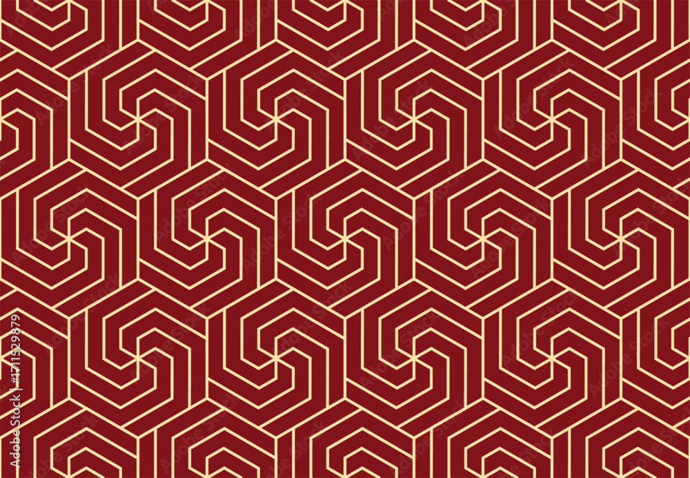 Poster abstract geometric pattern with stripes, lines. seamless vector background. golden and red ornament.