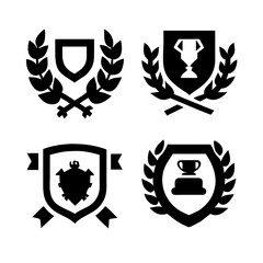 Vintage educational coat of arms set with university college and academy elements isolated vector illustration. Laurel wreaths, shields, ribbons illustration for awards ,badges, and branding designs	