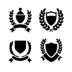Obraz premium Vintage educational coat of arms set with university college and academy elements isolated vector illustration. Laurel wreaths, shields, ribbons illustration for awards ,badges, and branding designs 
