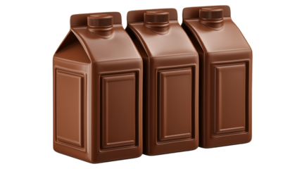 Delicious Trio: A close-up shot showcasing a neat arrangement of three delectable chocolate milk cartons, highlighting the richness of the product with a minimalist approach.