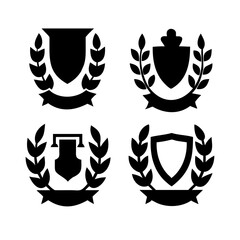 Fototapeta premium Vintage educational coat of arms set with university college and academy elements isolated vector illustration. Laurel wreaths, shields, ribbons illustration for awards ,badges, and branding designs 