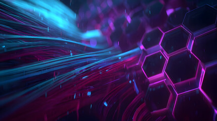 of luminous hexagons, shifting wires, and flowing energy streams