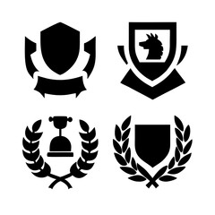 Vintage educational coat of arms set with university college and academy elements isolated vector illustration. Laurel wreaths, shields, ribbons illustration for awards ,badges, and branding designs	