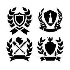 Vintage educational coat of arms set with university college and academy elements isolated vector illustration. Laurel wreaths, shields, ribbons illustration for awards ,badges, and branding designs	