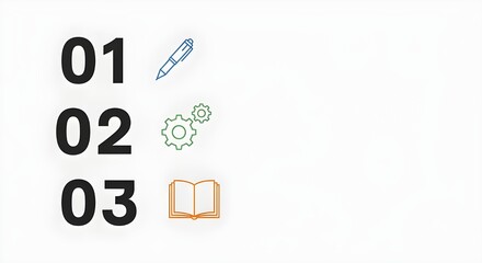 Numbered list one two three on white background for infographic design